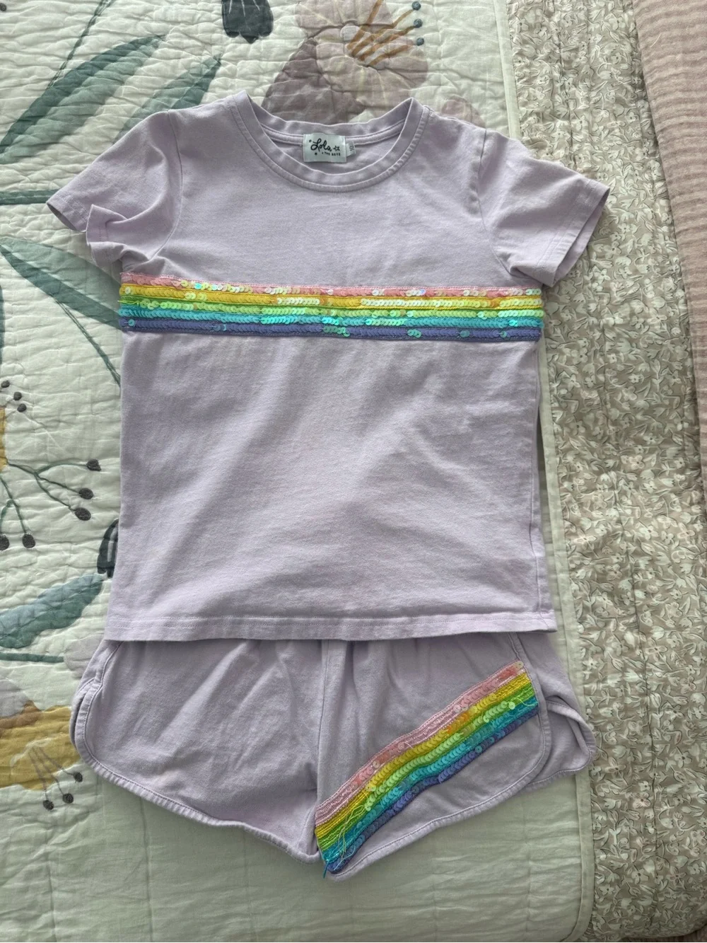 Lola + The Boys Lilac Rainbow Sequin Short Set